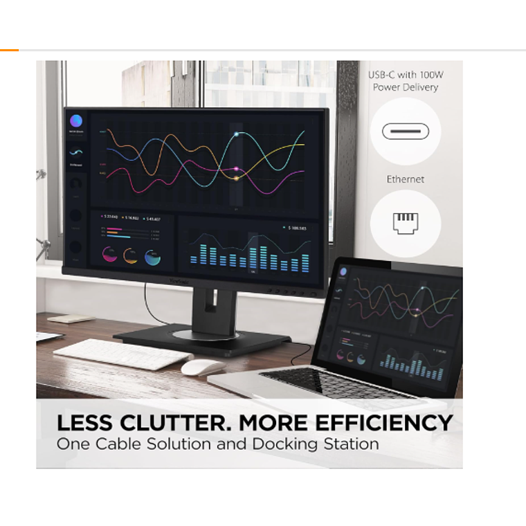 Monitor ViewSonic VG2756A-2K de 27“ (IPS, QHD, HDMI+USB-C, Ethernet, VESA) 2