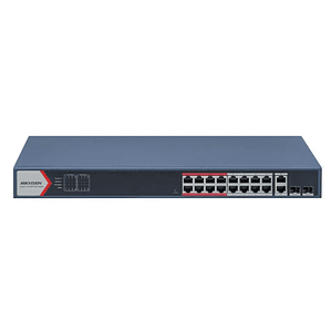 Switch 16 Puertos Hikvision  16 x 10/100 (PoE+) + 2 x combo Gigabit - PoE+ (230W)