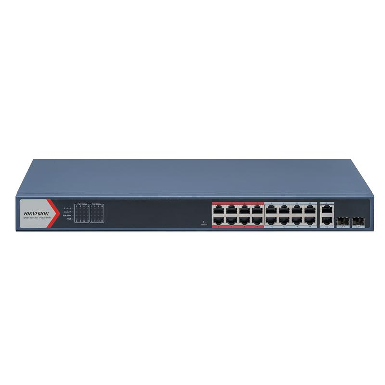 Switch 16 Puertos Hikvision  16 x 10/100 (PoE+) + 2 x combo Gigabit - PoE+ (230W) 1