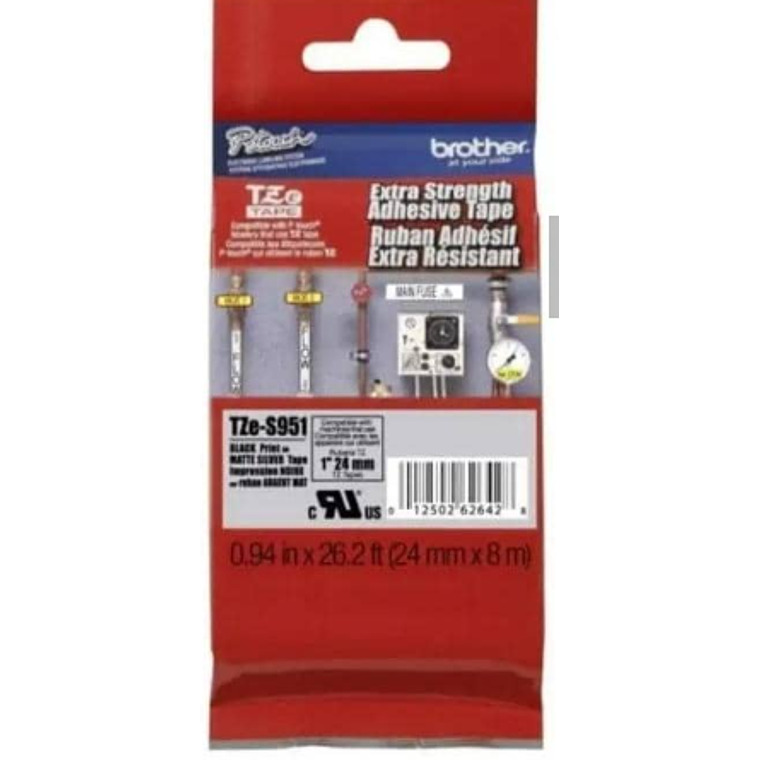 Cinta Brother TZe-S951 para Impresora de Etiquetas (8m, Matte Plateado) 2