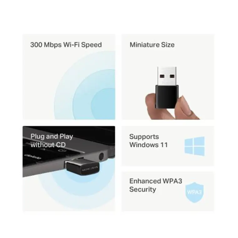 Adaptador USB Nano Wi-Fi Mercusys MA12N N300 - 300 Mbps, WPA3, Plug & Play 2