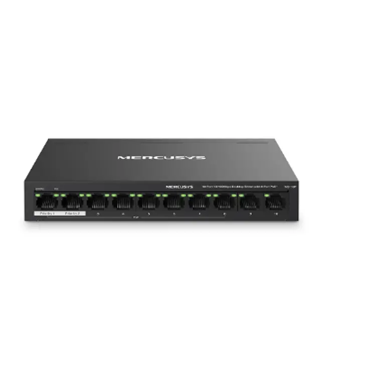 Conmutador de escritorio de 10 puertos a 10/100 Mbps con PoE+ de 8 puertos Mercusys  1
