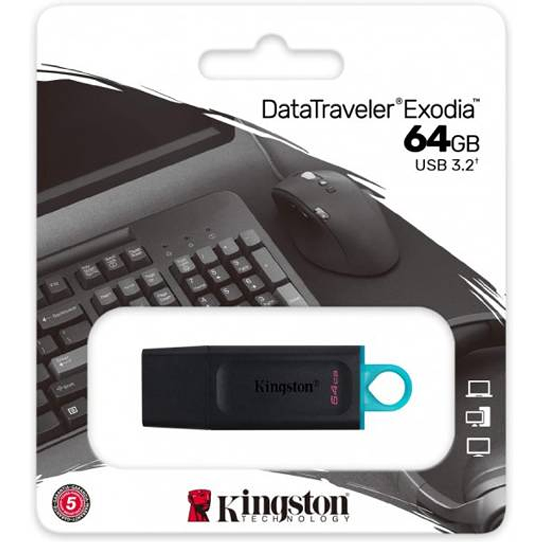 Unidad Flash USB 64GB | Kingston Data traveler Exodia 3.2 Gen 1 S Black 3