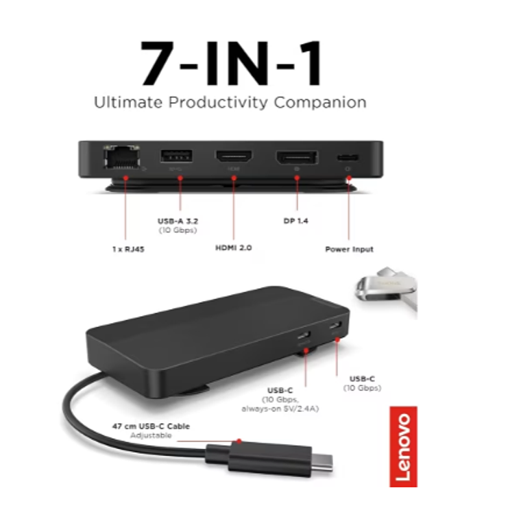 Estación de acoplamiento Lenovo Host USB-C, puertos USB3.2, 2 USB-C, LAN, HDMI, DP, negro 3