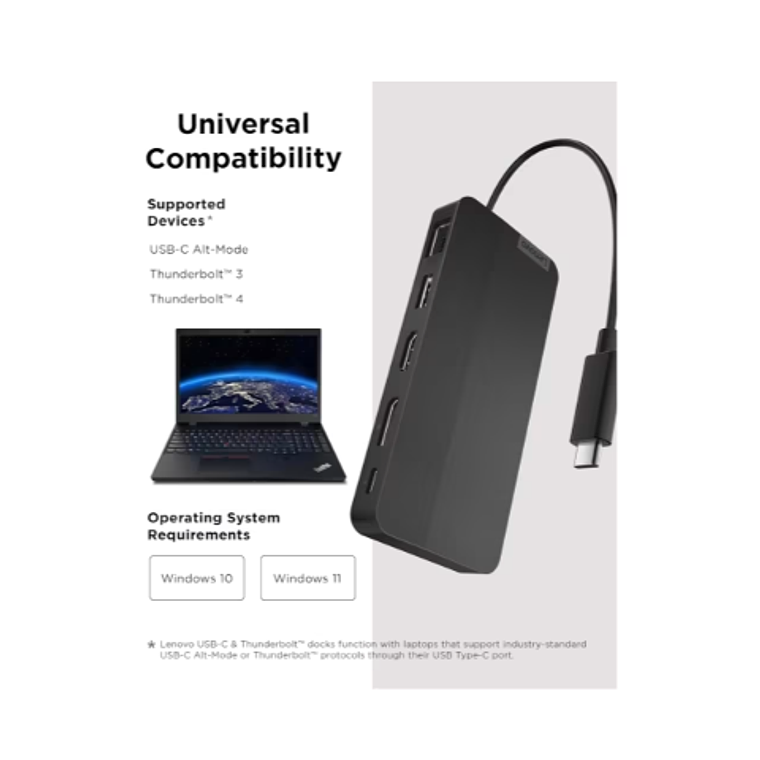 Estación de acoplamiento Lenovo Host USB-C, puertos USB3.2, 2 USB-C, LAN, HDMI, DP, negro 4