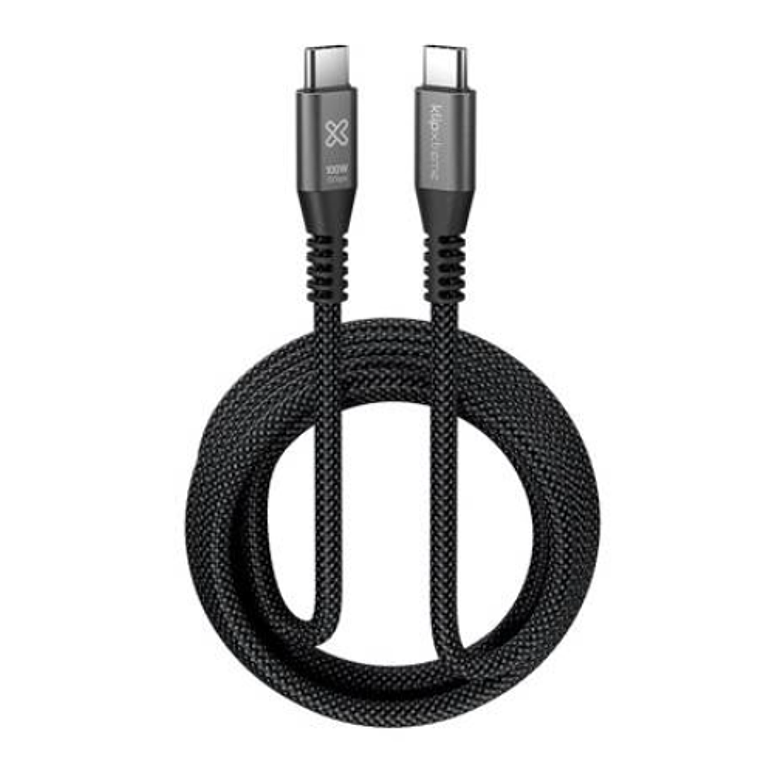 Cable USB Klip Xtreme 3 metros – USB-C a USB-C, 10Gbps, negro, trenzado, carga rápida 100W 1