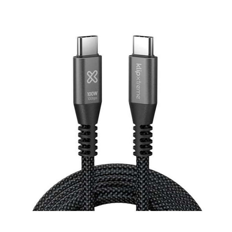 Cable USB Klip Xtreme 3 metros – USB-C a USB-C, 10Gbps, negro, trenzado, carga rápida 100W 2
