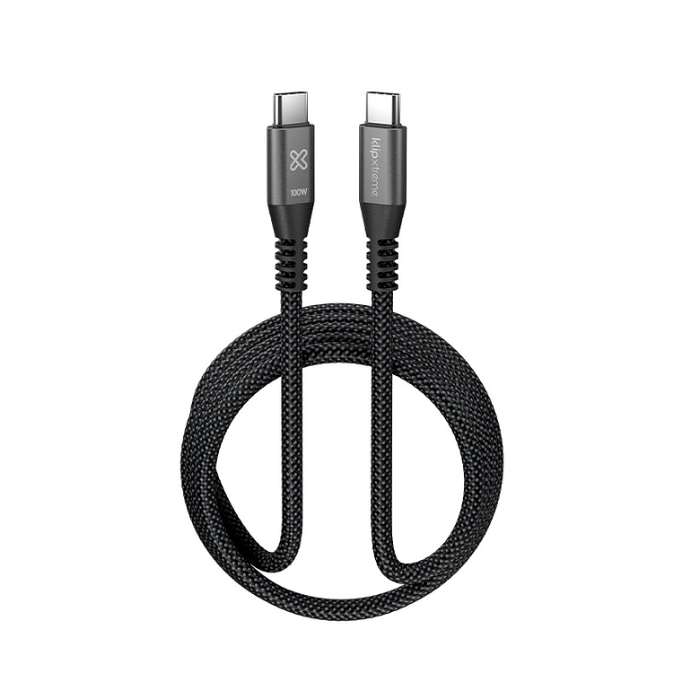 Cable USB 2.0 tipo-C macho a tipo-C macho Klip Xtreme - Black 100W Braided Fast charging 2