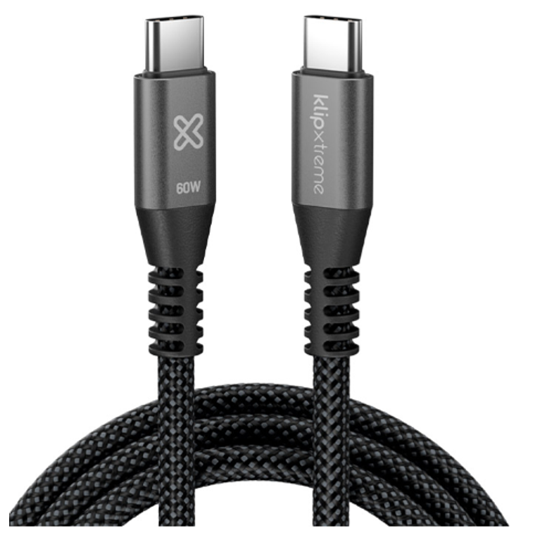 Cable USB Tipo-C M/M v2.0 24pin 1.8mt 60W Color negro - Klip Xtreme 1