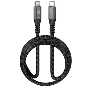Cable USB 1.8 metros - USB-C a USB-C, negro, trenzado, carga rápida 100W, Klip Xtreme