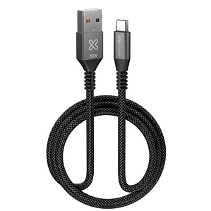 Cable USB-A a USB-C de 1 m, Carga Rápida 30W, Trenzado Resistente, Negro Klip Xtreme 