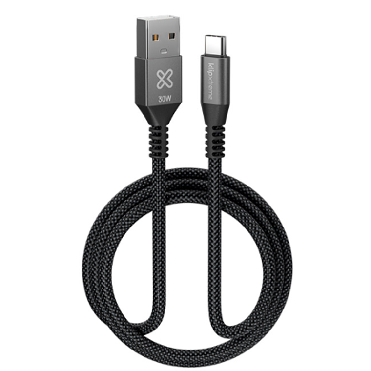 Cable USB-A a USB-C de 1 m, Carga Rápida 30W, Trenzado Resistente, Negro Klip Xtreme  1