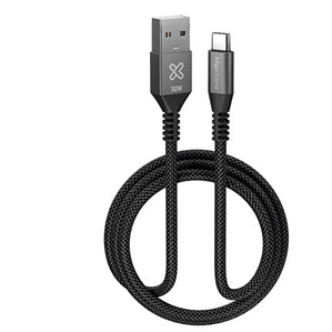 Cable USB 3 metros – USB-C a USB-A, negro, trenzado, carga rápida 30W, Klip Xtreme 