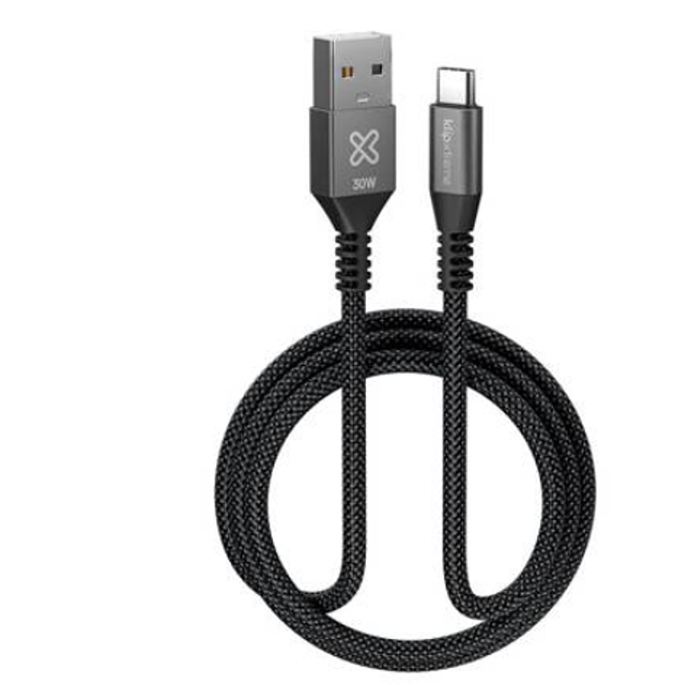Cable USB 3 metros – USB-C a USB-A, negro, trenzado, carga rápida 30W, Klip Xtreme  1