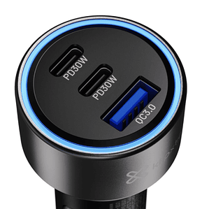 Adaptador auto140W – 2×USB-C, 1×USB-A, carga rápida para múltiples dispositivos, Klip Xtreme 
