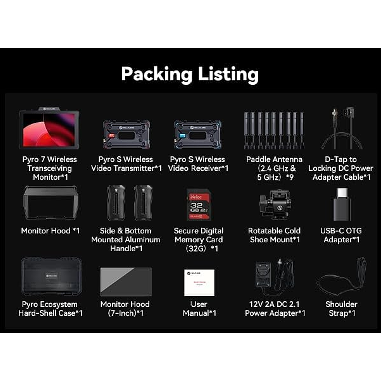 Kit Hollyland Pyro S Transmisor / Receptor (1TX+1RX) & Pyro 7 (Monitor / Transmisor / Receptor 7“) 5