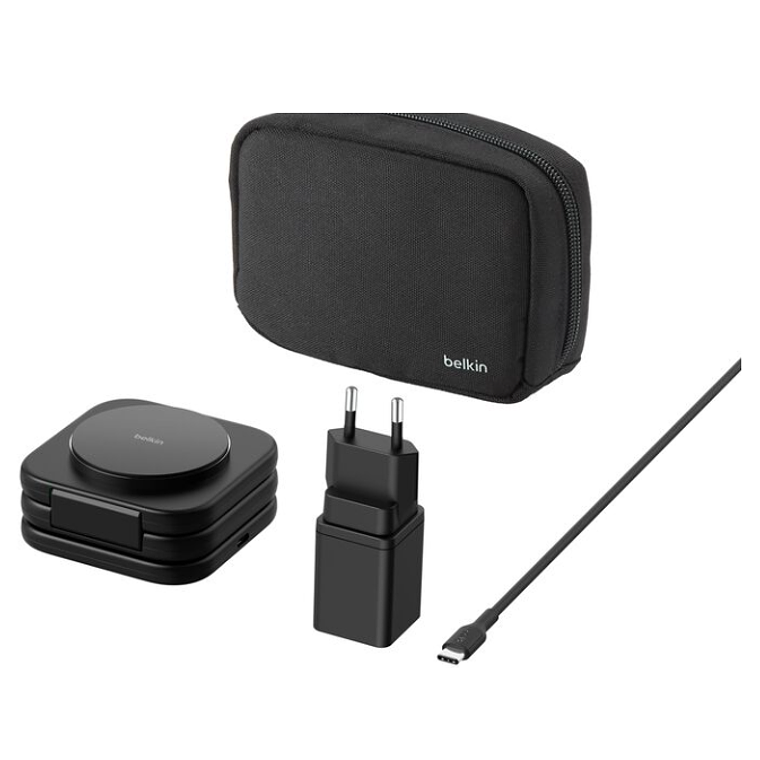 Base de carga 3 en 1 inalambrica plegable de viaje Qi2 Belkin negra 3