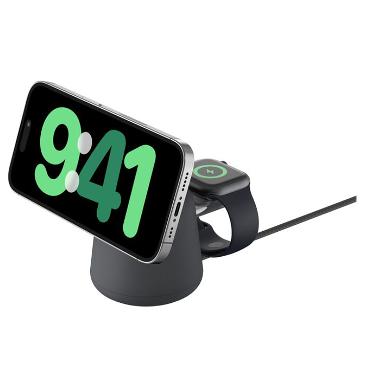 Estación de carga inalámbrica 2 en 1 con MagSafe de 15W, Belkin negra 1