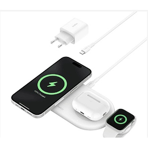 Base de carga 3 en 1 inalambrica plana Qi2 Belkin blanca