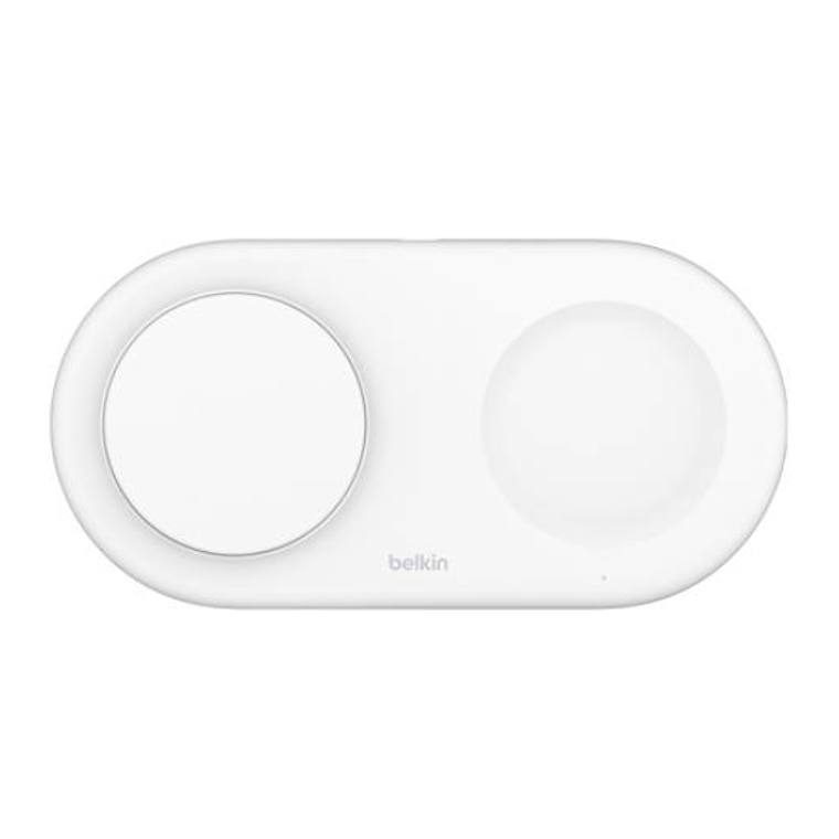 Base de carga 2 en 1 inalambrica plana Qi2 con USB-C Belkin blanca 3