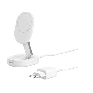 Base de carga 2 en 1 inalámbrica plegable Qi2 15 W Belkin blanca