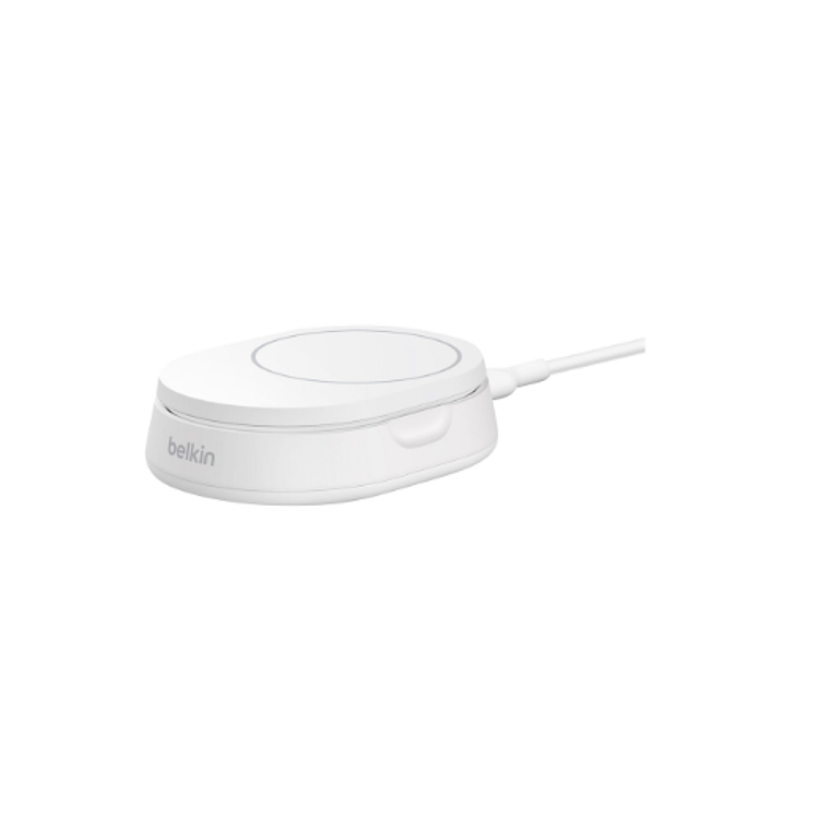 Base de carga 2 en 1 inalámbrica plegable Qi2 15 W Belkin blanca 2