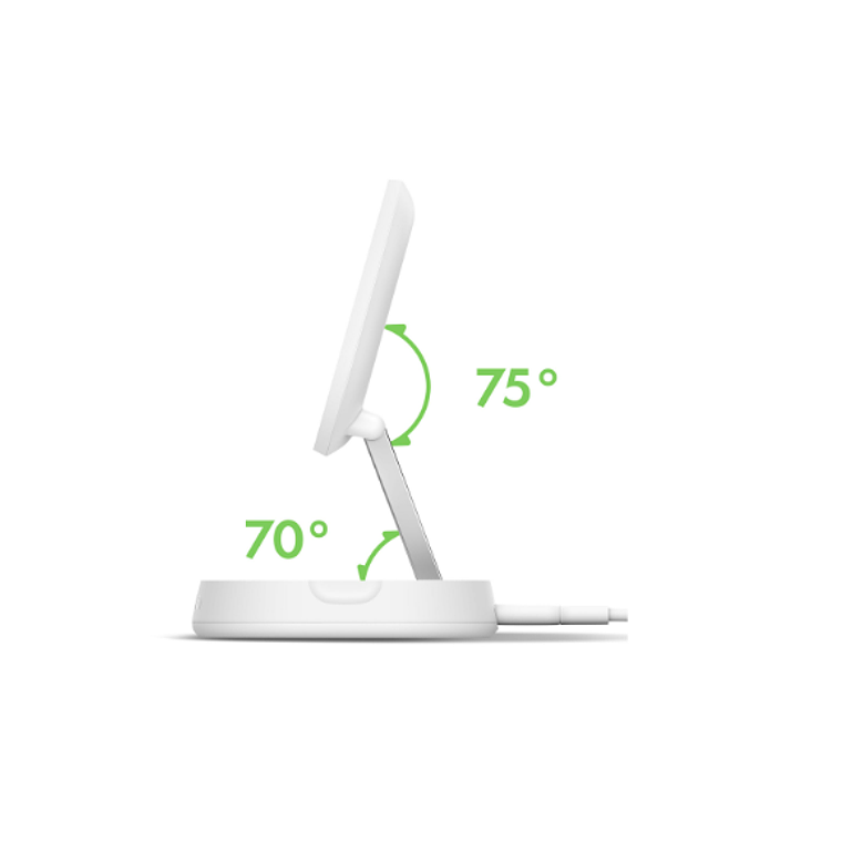 Base de carga 2 en 1 inalámbrica plegable Qi2 15 W Belkin blanca 3