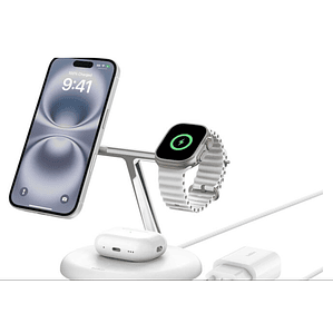 Base de carga 3 en 1 BoostCharge Qi2 15W Belkin blanca