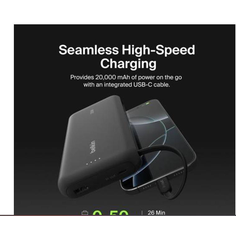 Batería 20.000 mAh 30W PD con cable USB-C Belkin negra 3