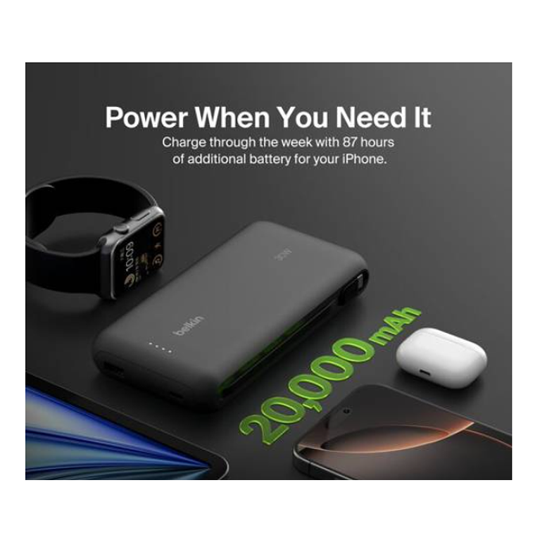 Batería 20.000 mAh 30W PD con cable USB-C Belkin negra 5