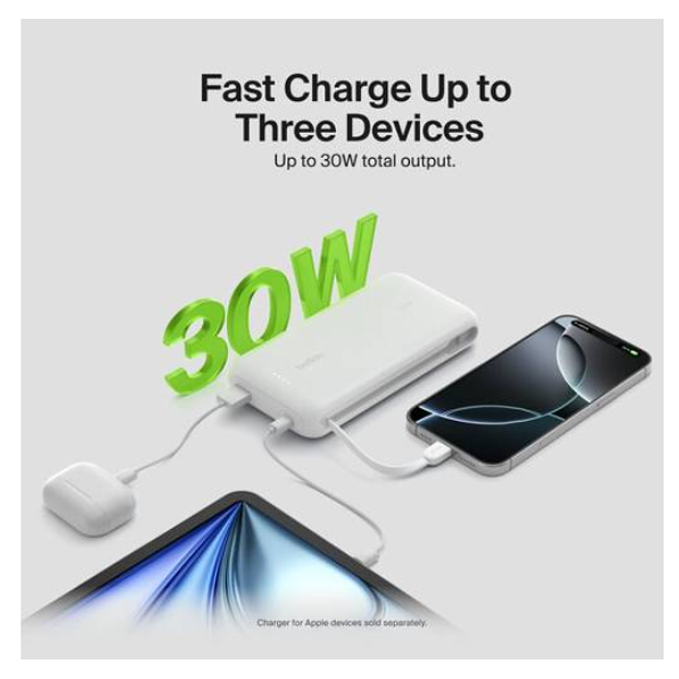 Batería 20.000 mAh 30W PD con cable USB-C Belkin blanca 3