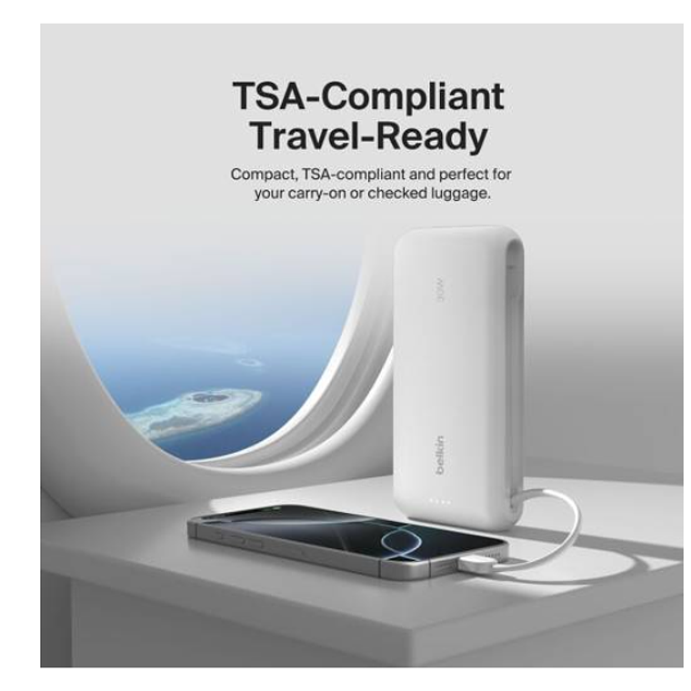 Batería 20.000 mAh 30W PD con cable USB-C Belkin blanca 4