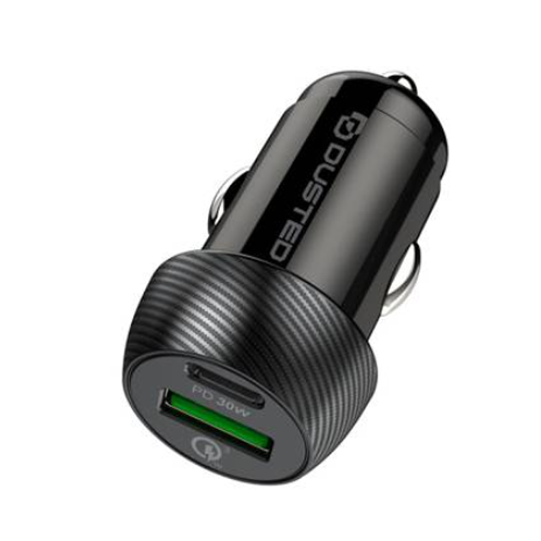 Cargador rápido de auto 30W 1xUSB-A 1xUSB-C Dusted negro 1