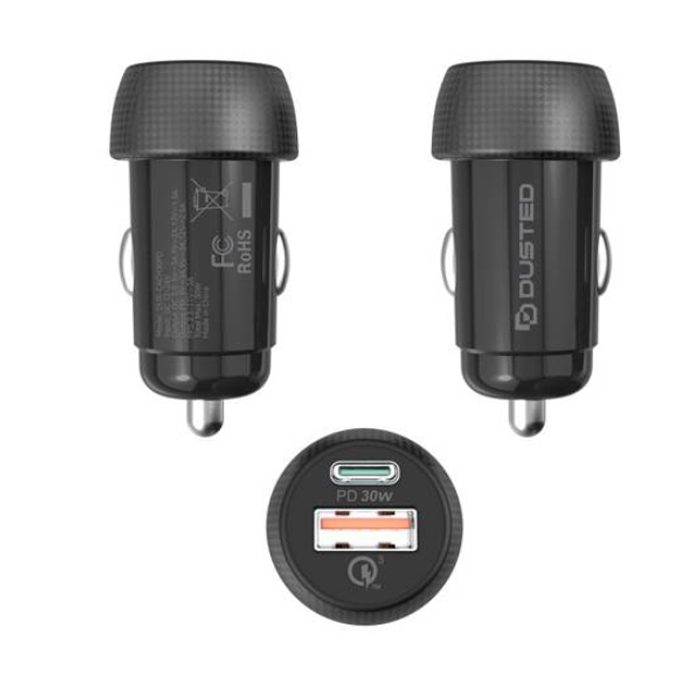 Cargador rápido de auto 30W 1xUSB-A 1xUSB-C Dusted negro 3