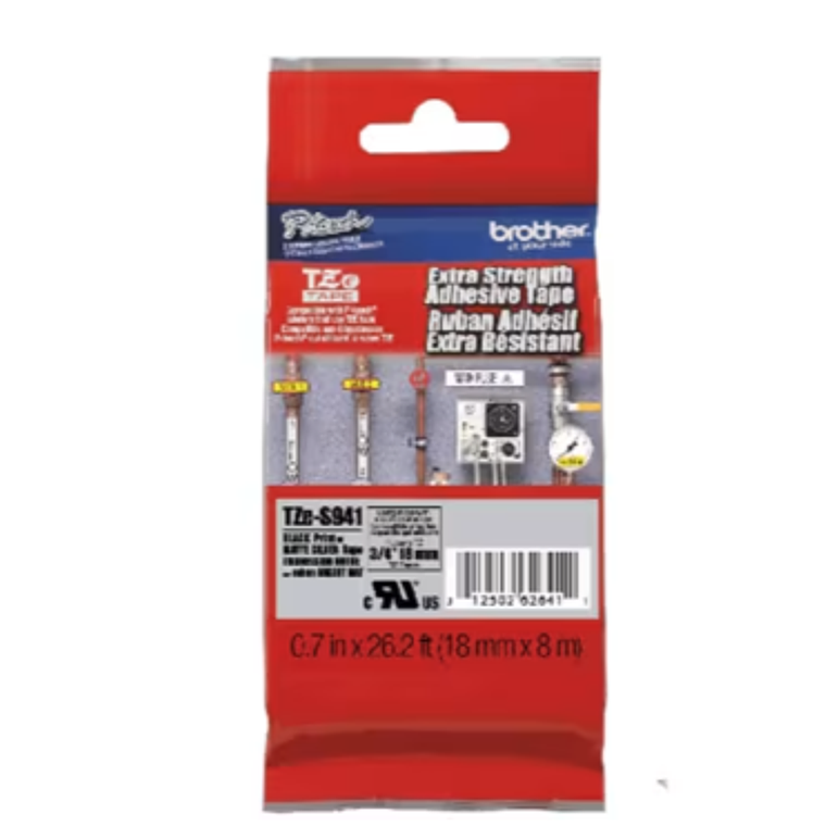 Cinta adhesiva Brother TZESM941 negra sobre plata mate de 18 mm 1