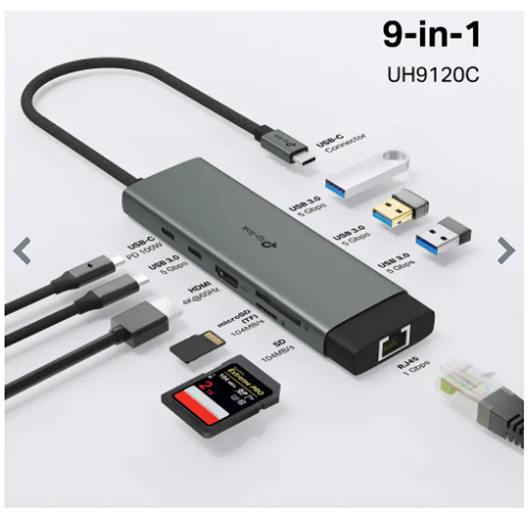 Hub USB-C 9 en 1 con Puerto HDMI 4K@60Hz, Ranuras para SD y microSD y Carga Rápida, TP-Link  3
