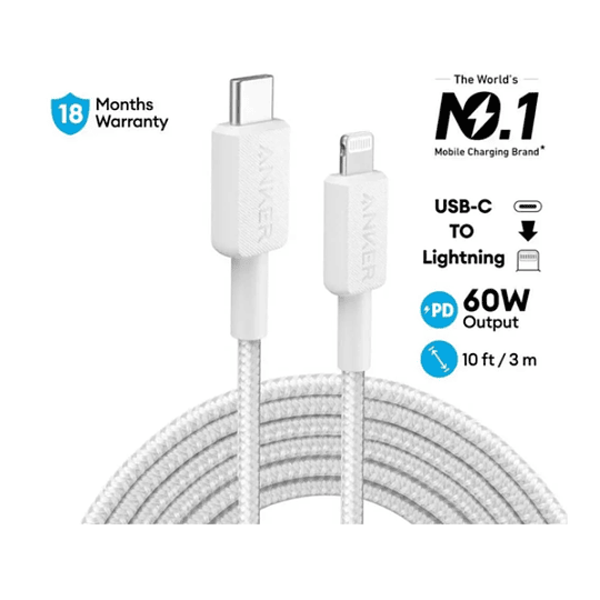 Cable trenzado Anker 322, Color Blanco