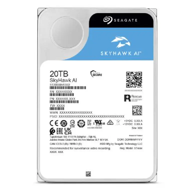 Disco duro 20TB interno | Seagate SkyHawk AI ST20000VE003 7200 RPM 3.5” SATA 6Gb/s 4