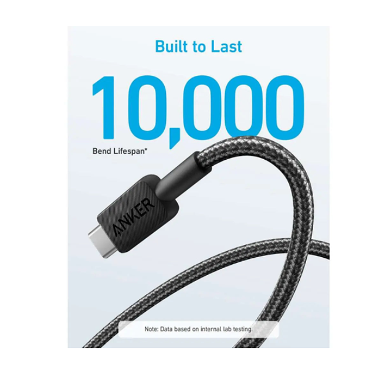 Cable trenzado Anker 322 PowerLine USB-A a USB-C, 1.8 m, 60W, Color Negro 3