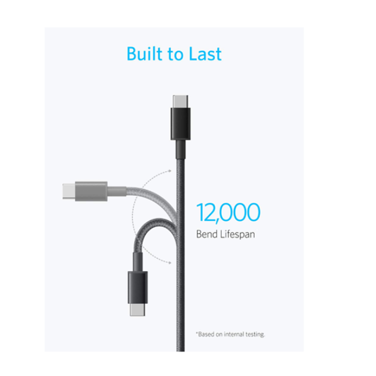 Cable trenzado Anker 322 PowerLine USB-C a USB-C, 1 m, 60 W, Color Negro 3