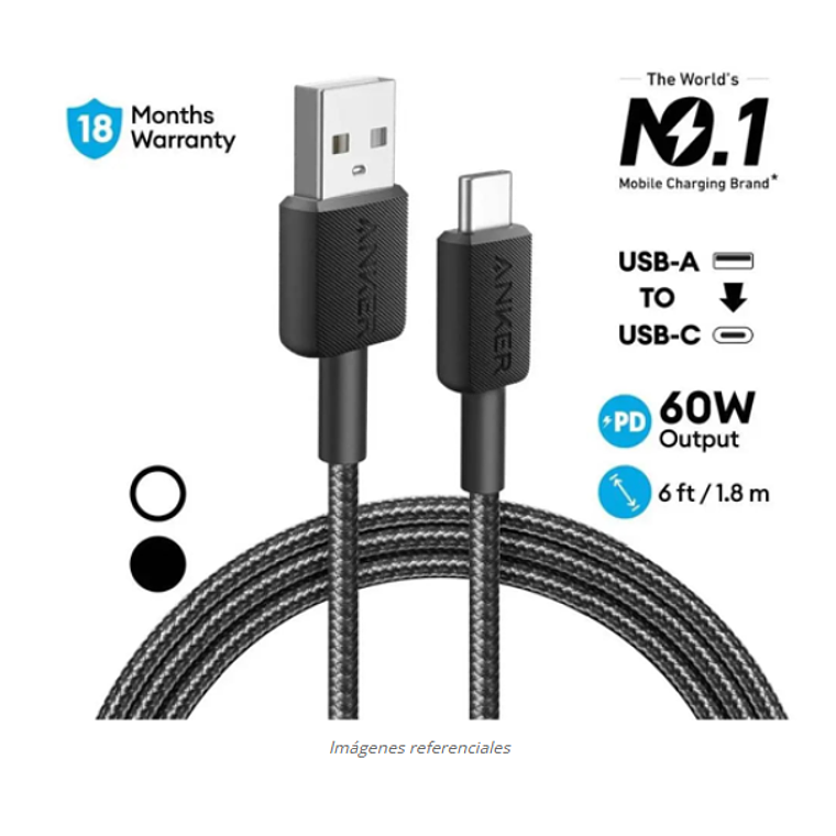 Cable trenzado Anker 322 PowerLine USB-A a USB-C, 1.8 m, 60W, Color Blanco 2