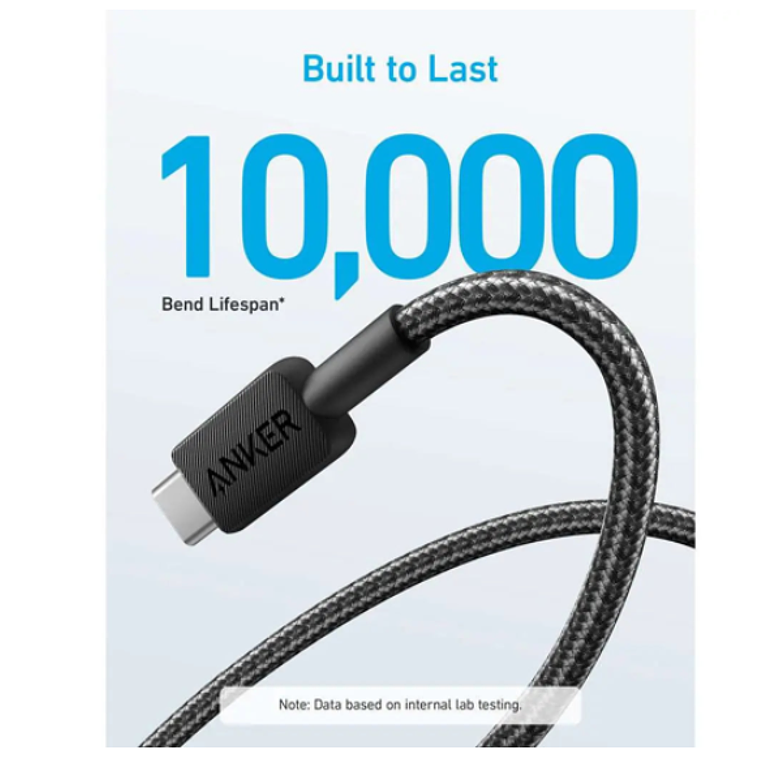 Cable trenzado Anker 322 PowerLine USB-A a USB-C, 1.8 m, 60W, Color Blanco 3