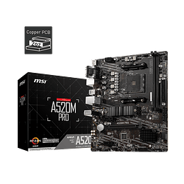 Placa Madre MSI A520M PRO (AM4, DDR4 1866/3200 MHz, M.2, MicroATX)