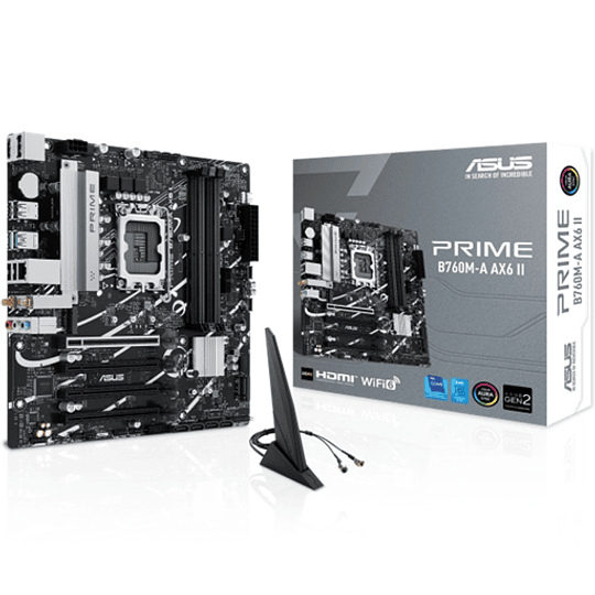 Placa madre Asus Prime B760M-A AX6 II (Socket LGA1700, 4x DDR5, Wi-Fi 6, Aura Sync RGB, Micro-ATX)