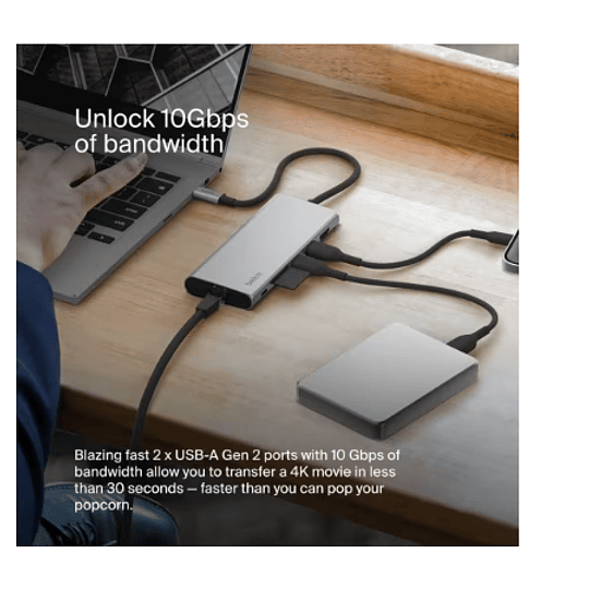 Adaptador HUB multipuerto USB-C 7 en 1 Belkin USB-A USB-C HDMI Lector MicroSD, Belkin