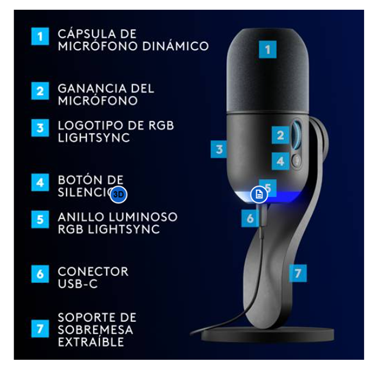 Micrófono Gamer Logitech G Yeti GX, RGB dinámico para gaming con LIGHTSYNC  7