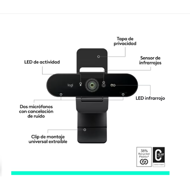 Cámara Video Conferencia Logitech Brio 4K Zoom digital: 5x Conect. USB-A o USB-C 4