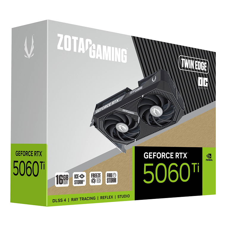 Tarjeta de Video ZOTAC GAMING NVIDIA GeForce RTX 5060 Ti 16GB Twin Edge OC, 16GB GDDR7, 128-bit 5