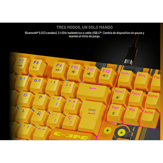 Teclado Inalámbrico Primus Gaming, 2.4 GHz, Bluetooth, USB 2.0