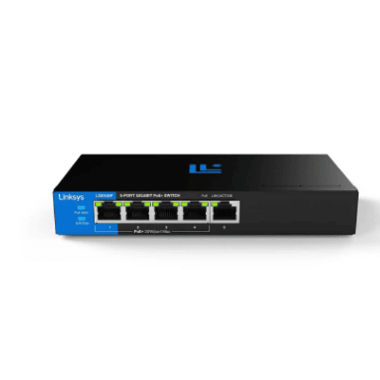 Switch Linksys LGS105P de 5 Puertos (GE, 4 Puertos PoE+, 60W, Metálico)